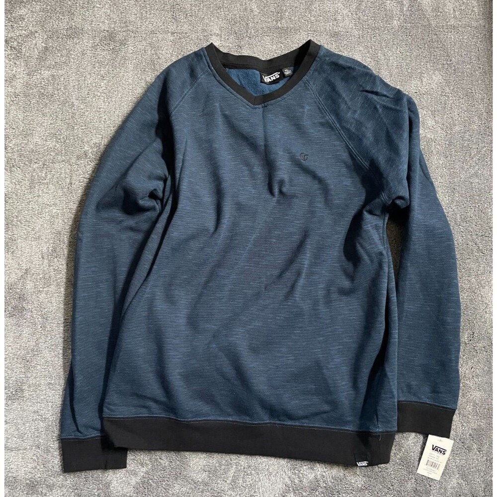 NWT VANS Langford Crew V Neck Sweatshirt XL Navy Blue Brand New